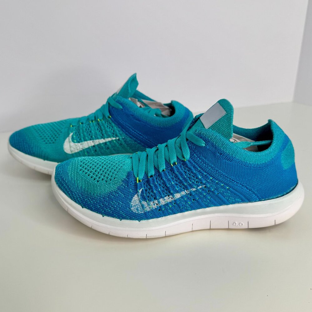 Women's‎ 6 NIKE FREE 4.0 FLYKNIT RUNNING SHOES BLUE TURQUOISE 631050 - Picture 7 of 9